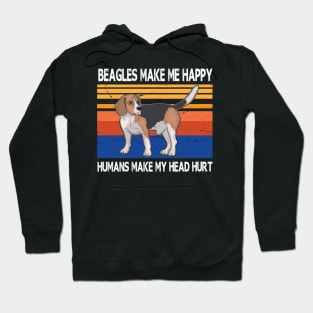 Beagles Make Me Happy Humans Make My Head Hurt Summer Holidays Christmas In July Vintage Retro Hoodie